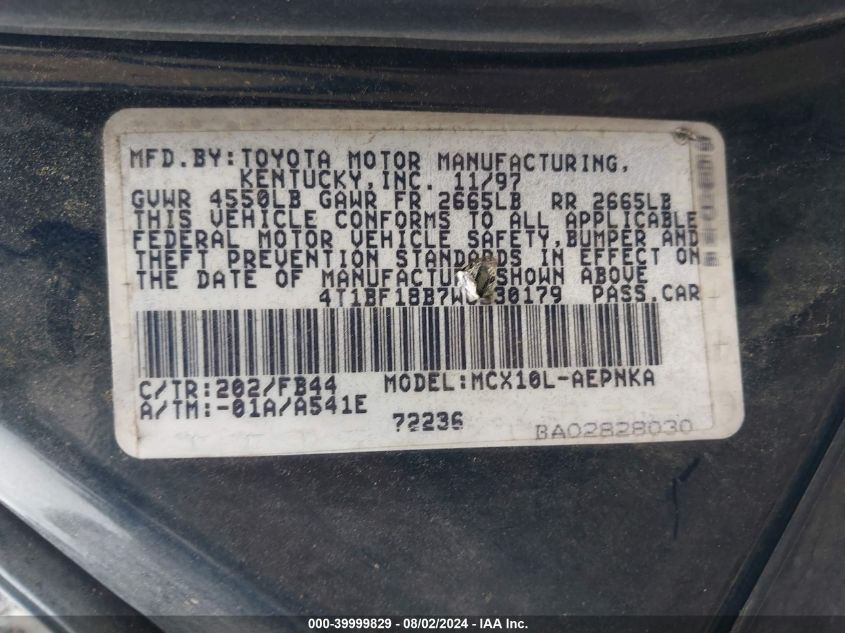 4T1BF18B7WU230179 1998 Toyota Avalon Xl