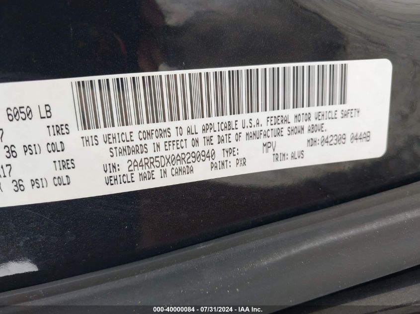 2010 Chrysler Town & Country Touring VIN: 2A4RR5DX0AR290940 Lot: 40000084