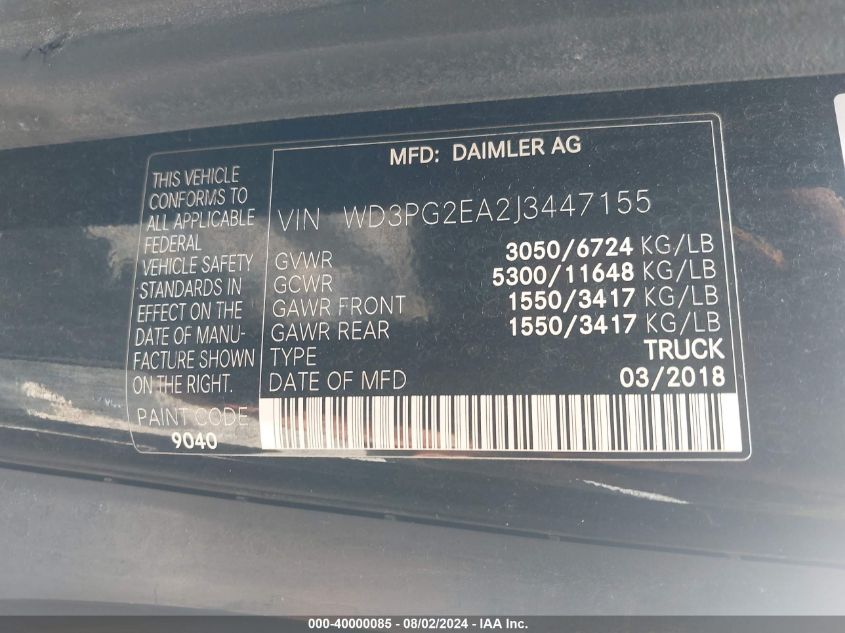 2018 MERCEDES-BENZ METRIS - WD3PG2EA2J3447155