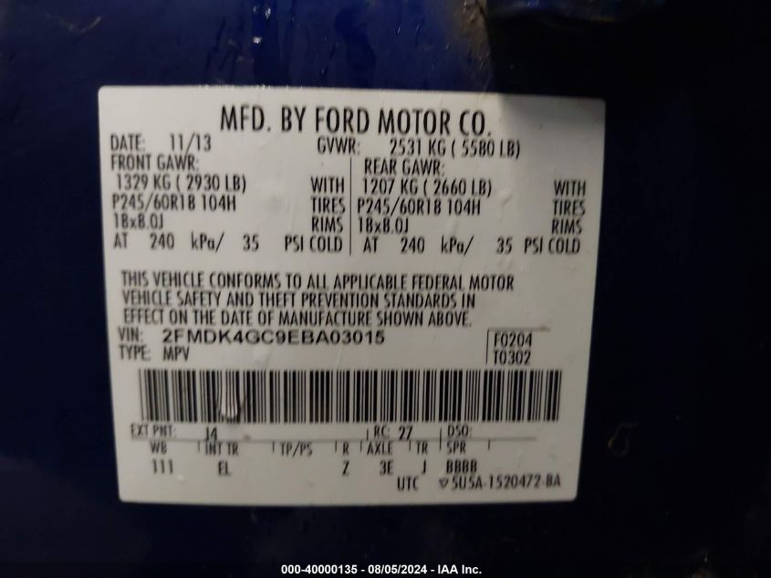 2FMDK4GC9EBA03015 2014 Ford Edge Se