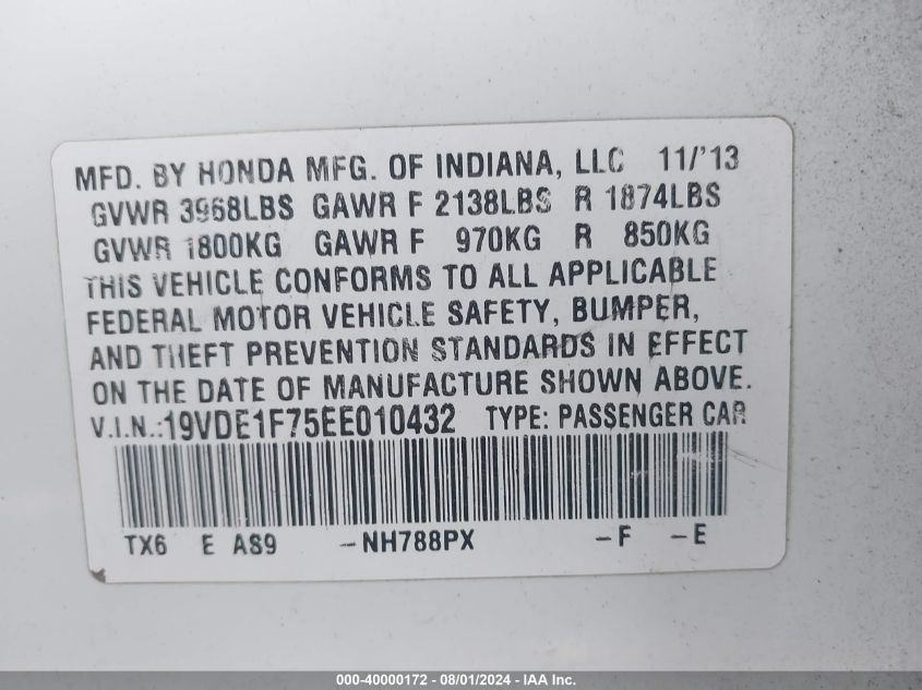 19VDE1F75EE010432 2014 Acura Ilx 2.0L