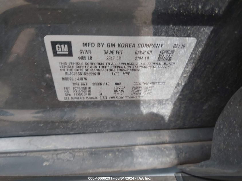 2016 Buick Encore VIN: KL4CJESB1GB659610 Lot: 40000291