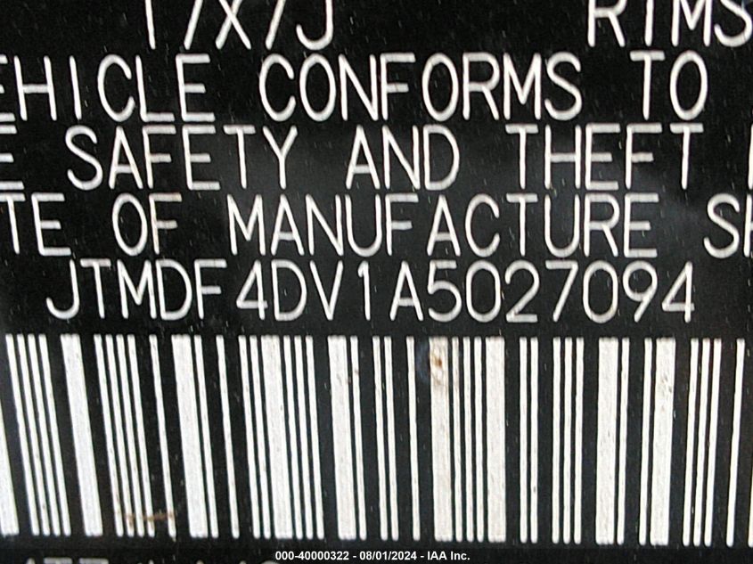 2010 Toyota Rav4 Limited VIN: JTMDF4DV1A5027094 Lot: 40000322