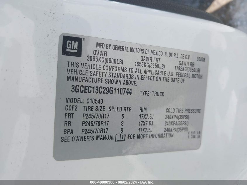 2009 Chevrolet Silverado 1500 Ls VIN: 3GCEC13C29G110744 Lot: 40000900