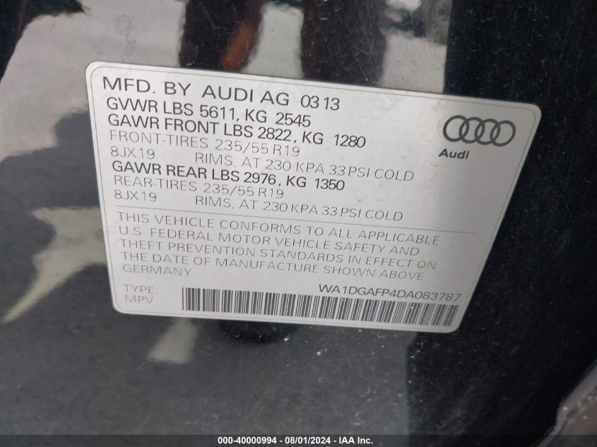 WA1DGAFP4DA083787 2013 Audi Q5 3.0T Premium Plus