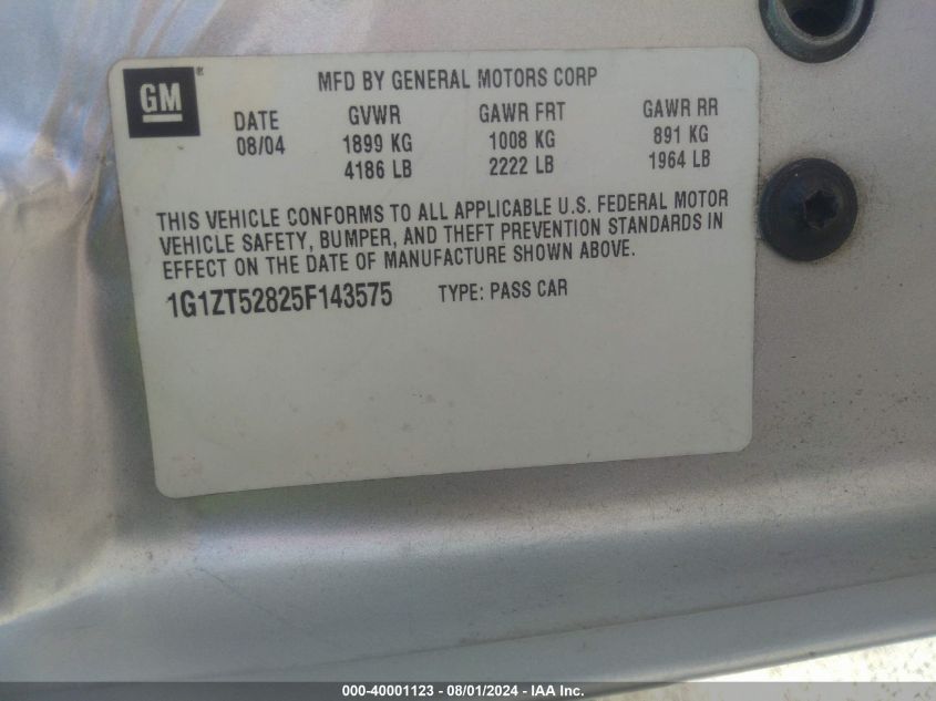 2005 Chevrolet Malibu Ls VIN: 1G1ZT52825F143575 Lot: 40001123