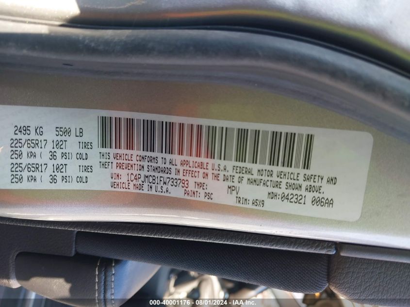 2015 Jeep Cherokee Latitude VIN: 1C4PJMCB1FW733793 Lot: 40001176