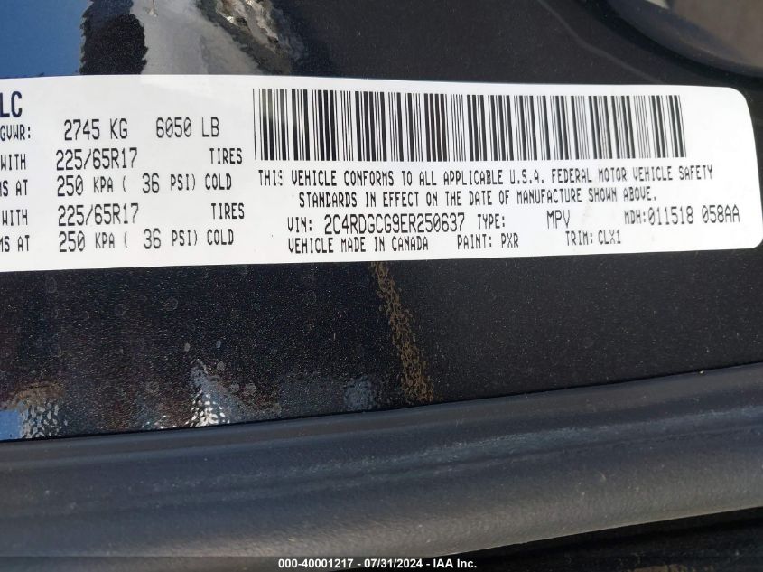 2014 Dodge Grand Caravan Sxt 30Th Anniversary VIN: 2C4RDGCG9ER250637 Lot: 40001217