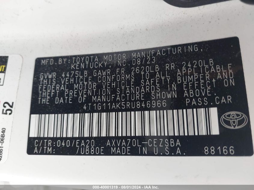 4T1G11AK5RU846966 2024 Toyota Camry Se