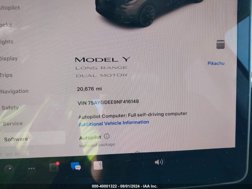 2022 TESLA MODEL Y - 7SAYGDEE9NF416148