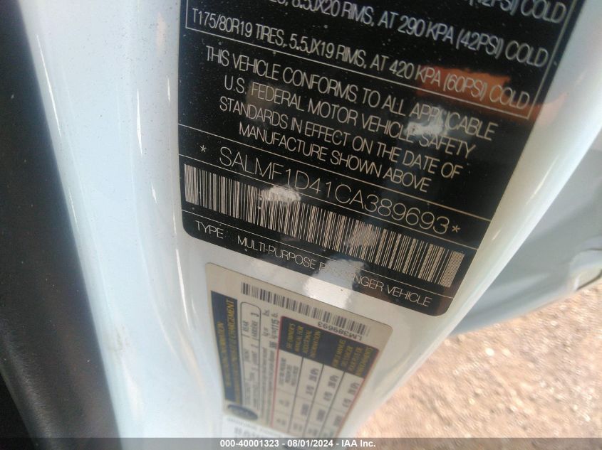 2012 Land Rover Range Rover Hse VIN: SALMF1D41CA389693 Lot: 40001323