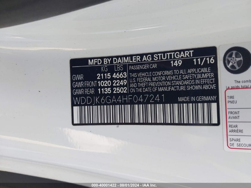 WDDJK6GA4HF047241 2017 Mercedes-Benz Sl 450