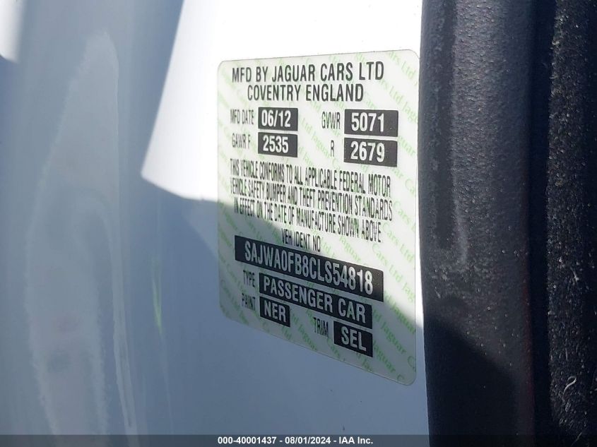 2012 Jaguar Xf VIN: SAJWA0FB8CLS54818 Lot: 40001437