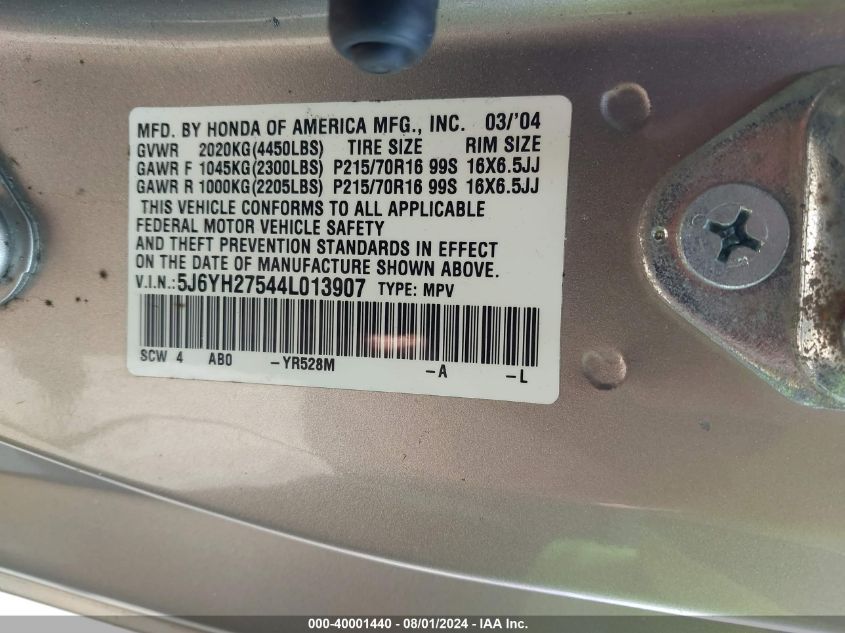 2004 Honda Element Ex VIN: 5J6YH27544L013907 Lot: 40001440