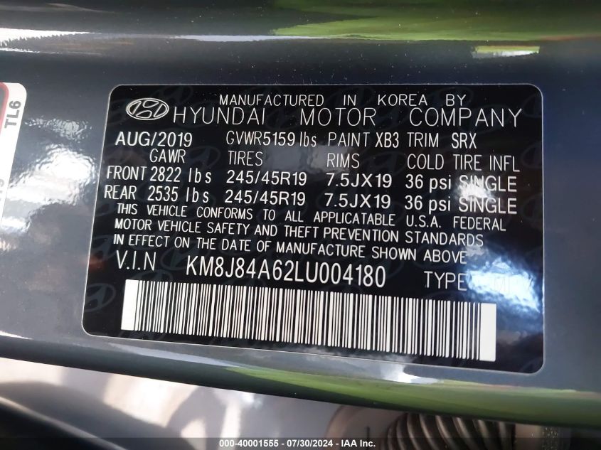 KM8J84A62LU004180 2020 Hyundai Nexo Limited