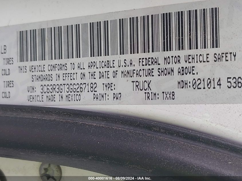 2016 Ram 3500 Tradesman VIN: 3C63R3GT3GG267182 Lot: 40001616