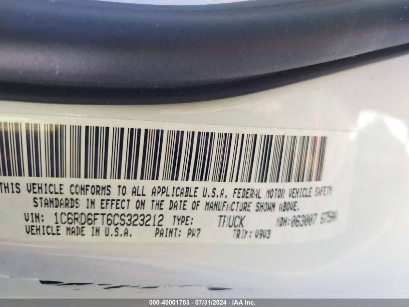 2012 Ram 1500 St VIN: 1C6RD6FT6CS323212 Lot: 40001783