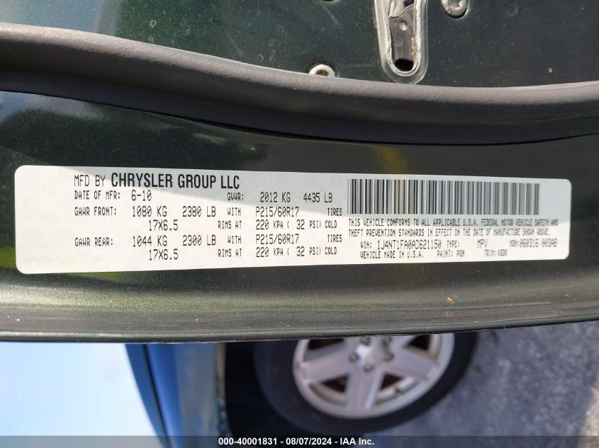 2010 Jeep Compass Sport VIN: 1J4NT1FA0AD621150 Lot: 40001831