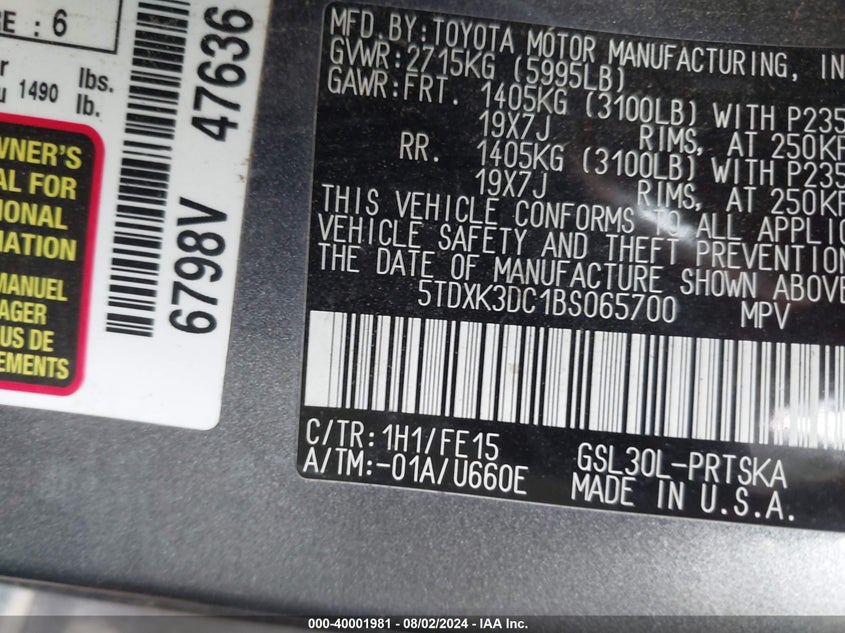 2011 Toyota Sienna Se VIN: 5TDXK3DC1BS065700 Lot: 40001981