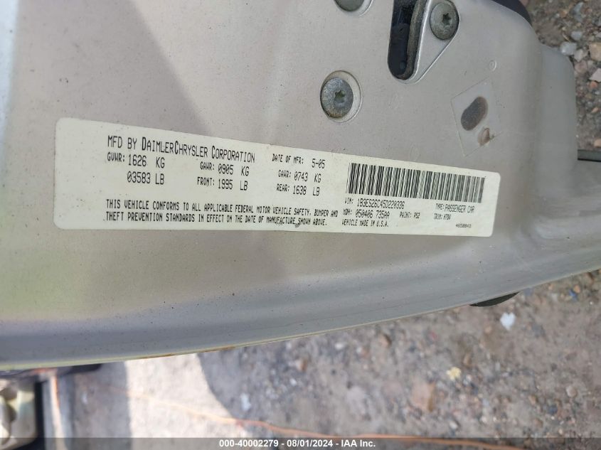 2005 Dodge Neon Se VIN: 1B3ES26C45D220336 Lot: 40002279