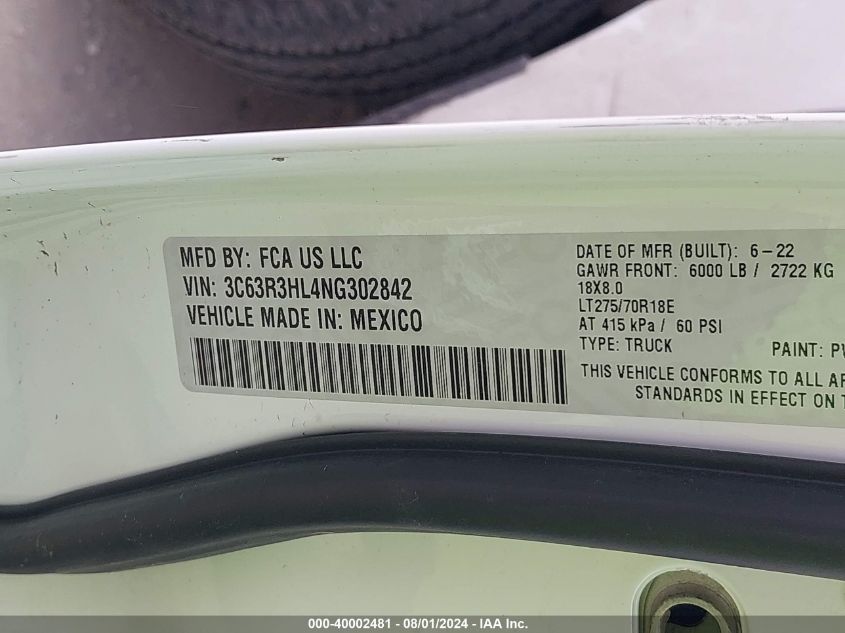 2022 Ram 3500 Big Horn/Lone Star VIN: 3C63R3HL4NG302842 Lot: 40002481