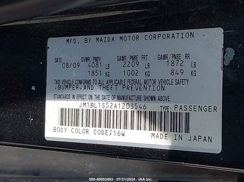 2010 Mazda Mazda3 S Sport VIN: JM1BL1S52A1203546 Lot: 40002493