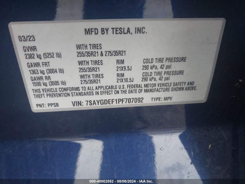 2023 TESLA MODEL Y - 7SAYGDEF1PF707092