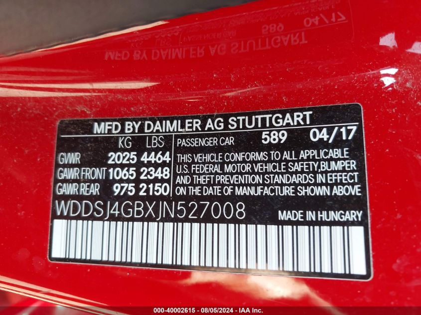 WDDSJ4GBXJN527008 2018 Mercedes-Benz Cla 250 4Matic