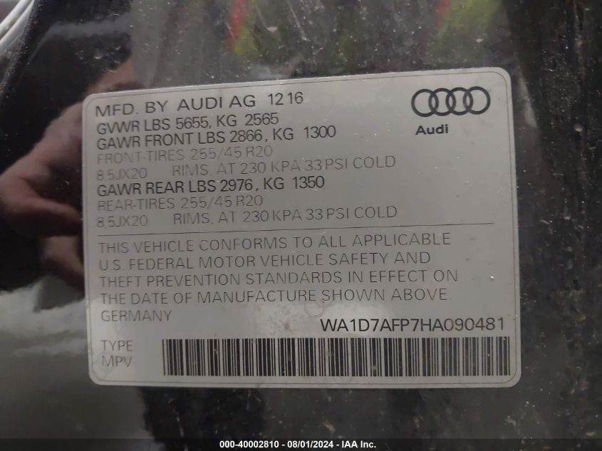 WA1D7AFP7HA090481 2017 Audi Q5 3.0T Premium Plus