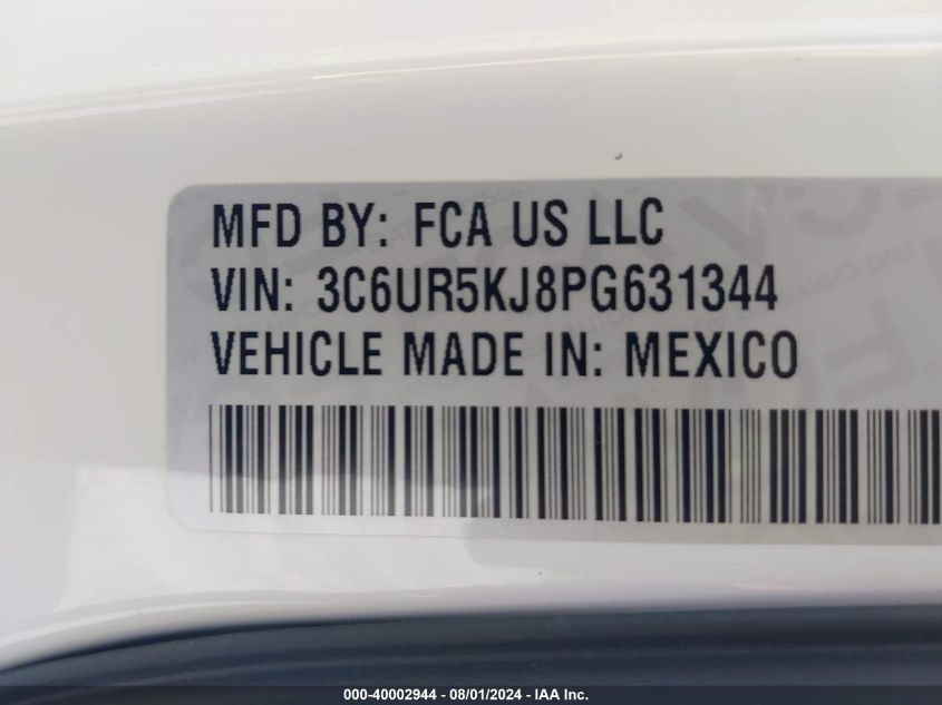 2023 Ram 2500 Laramie 4X4 8' Box VIN: 3C6UR5KJ8PG631344 Lot: 40002944