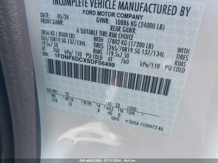 2025 FORD F-650 DIESEL(VIN: 1FDNF6DCXSDF06499