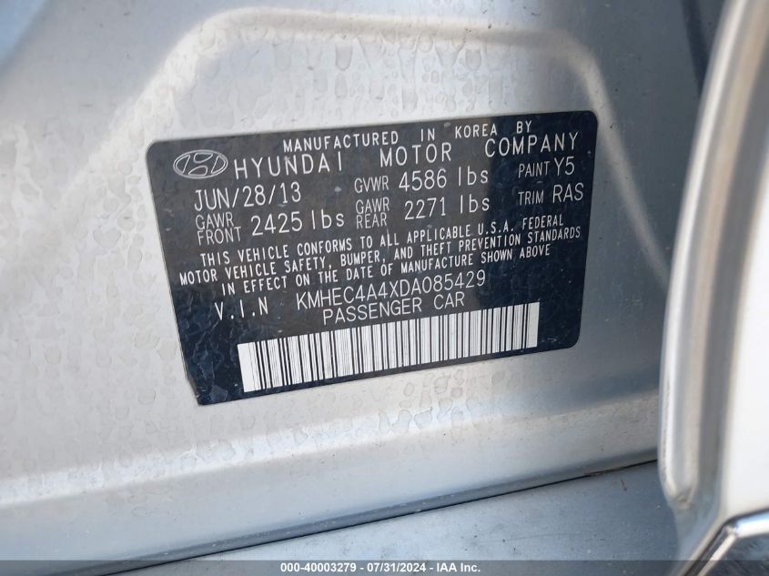 2013 Hyundai Sonata Hybrid Limited VIN: KMHEC4A4XDA085429 Lot: 40003279
