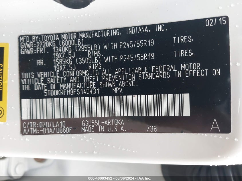 2015 TOYOTA HIGHLANDER LIMITED/LTD PLATINUM - 5TDDKRFH8FS140431