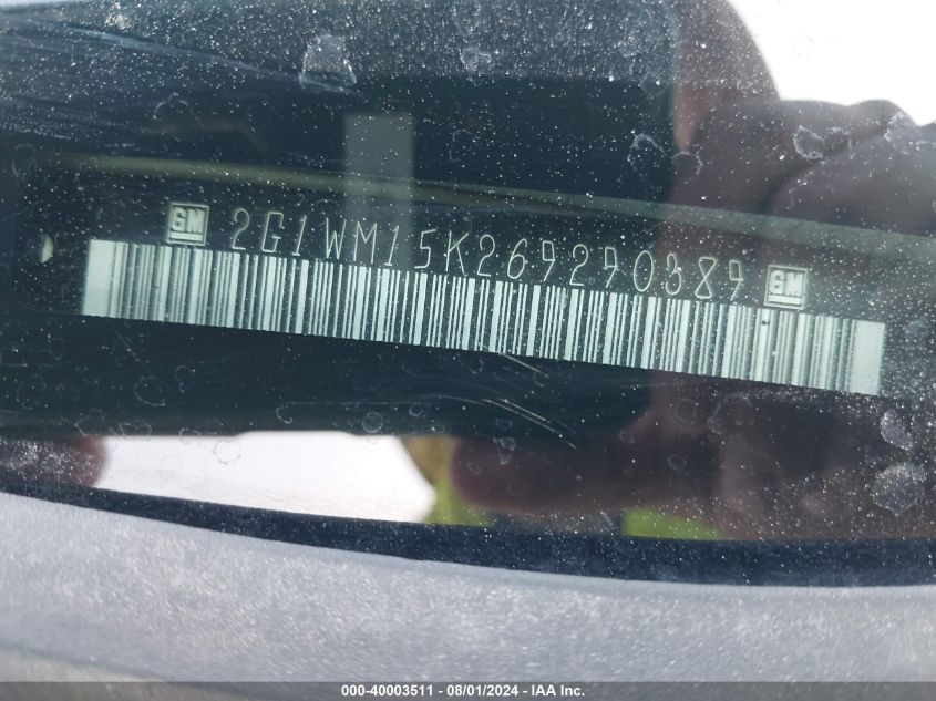 2006 Chevrolet Monte Carlo Lt 3.5L VIN: 2G1WM15K269290389 Lot: 40003511