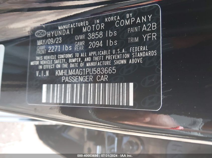 2023 Hyundai Elantra Sel VIN: KMHLM4AG1PU583665 Lot: 40003695