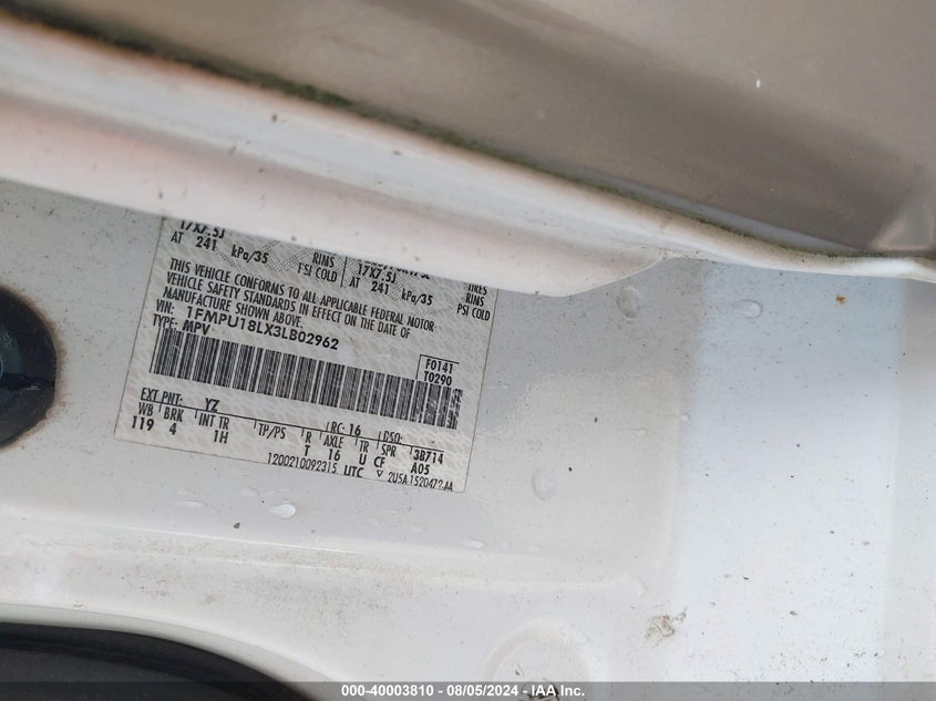 2003 Ford Expedition Eddie Bauer VIN: 1FMPU18LX3LB02962 Lot: 40003810