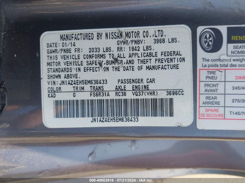 2014 NISSAN 370Z - JN1AZ4EH5EM636433