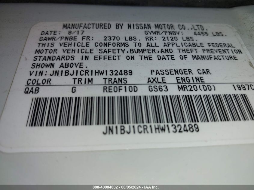 2017 Nissan Rogue Sport Sv VIN: JN1BJ1CR1HW132489 Lot: 40004002