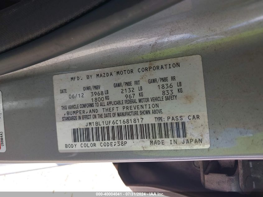 2012 Mazda Mazda3 I Sport VIN: JM1BL1UF6C1681817 Lot: 40004041