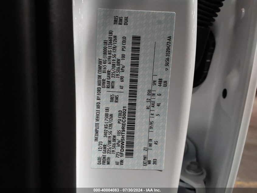 2024 Ford F550 Super Duty VIN: 1FD0W5HT9REC50021 Lot: 40004083