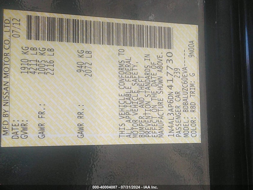 1N4AL3AP6DN417730 2013 Nissan Altima 2.5 Sv