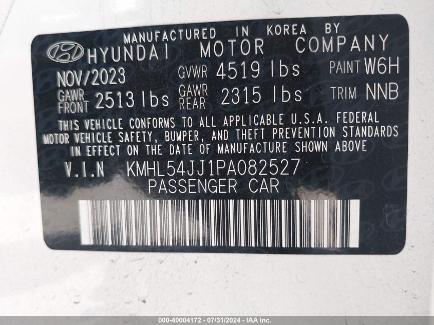 2023 Hyundai Sonata Hybrid Limited VIN: KMHL54JJ1PA082527 Lot: 40004172