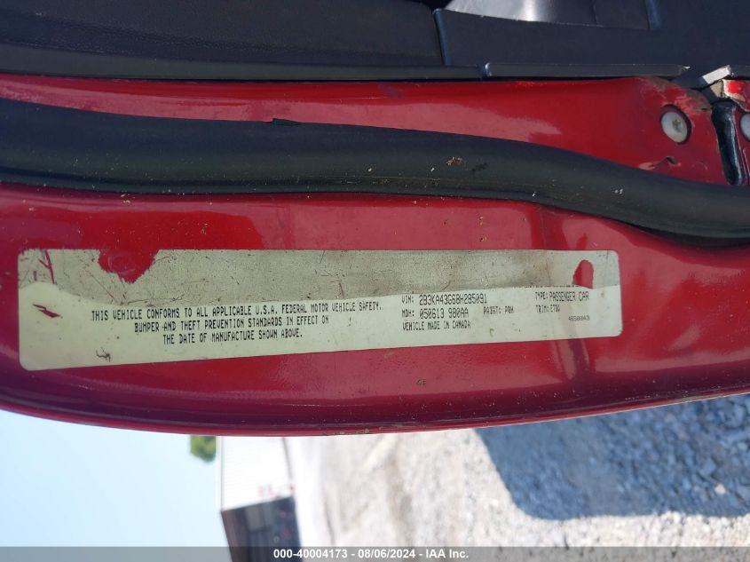 2008 Dodge Charger VIN: 2B3KA43G68H285091 Lot: 40004173