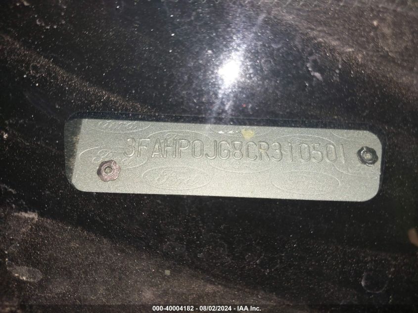 2012 Ford Fusion Sel VIN: 3FAHP0JG8CR310501 Lot: 40004182