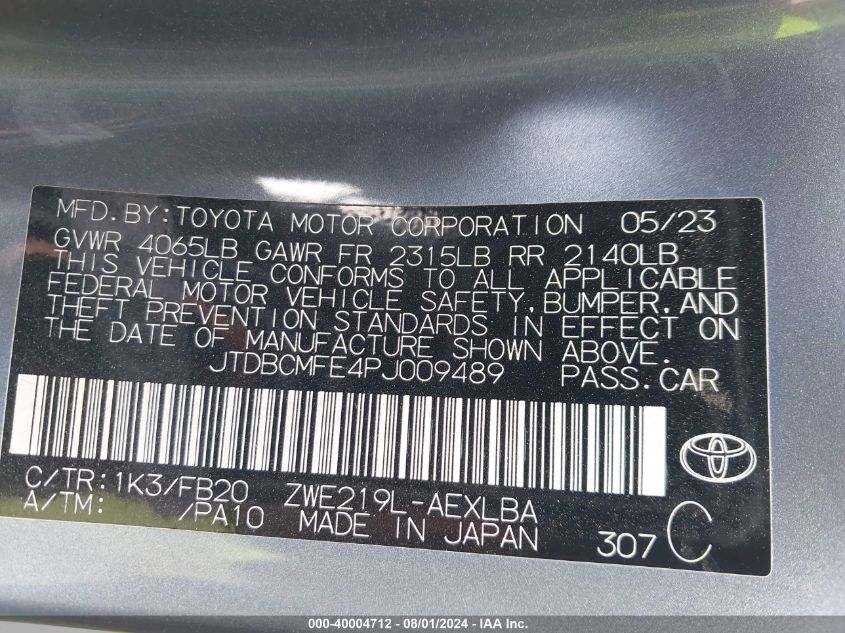 2023 TOYOTA COROLLA HYBRID LE - JTDBCMFE4PJ009489