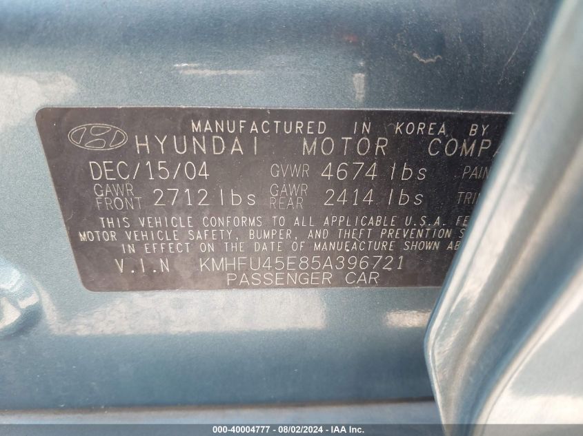 2005 Hyundai Xg350 L VIN: KMHFU45E85A396721 Lot: 40004777