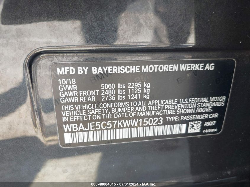 WBAJE5C57KWW15023 2019 BMW 540I