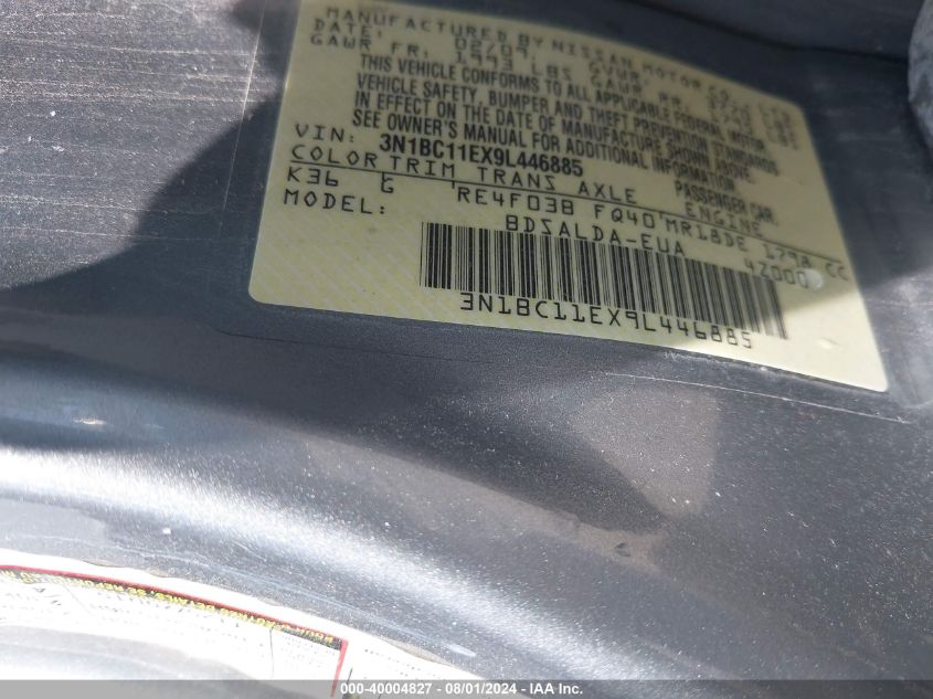 2009 Nissan Versa 1.8S VIN: 3N1BC11EX9L446885 Lot: 40004827