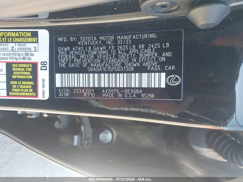 2023 LEXUS ES 300H 58ADA1C15PU031308