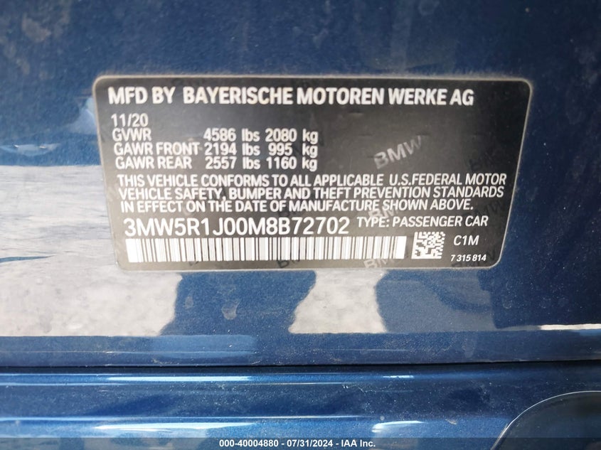 2021 BMW 330I - 3MW5R1J00M8B72702